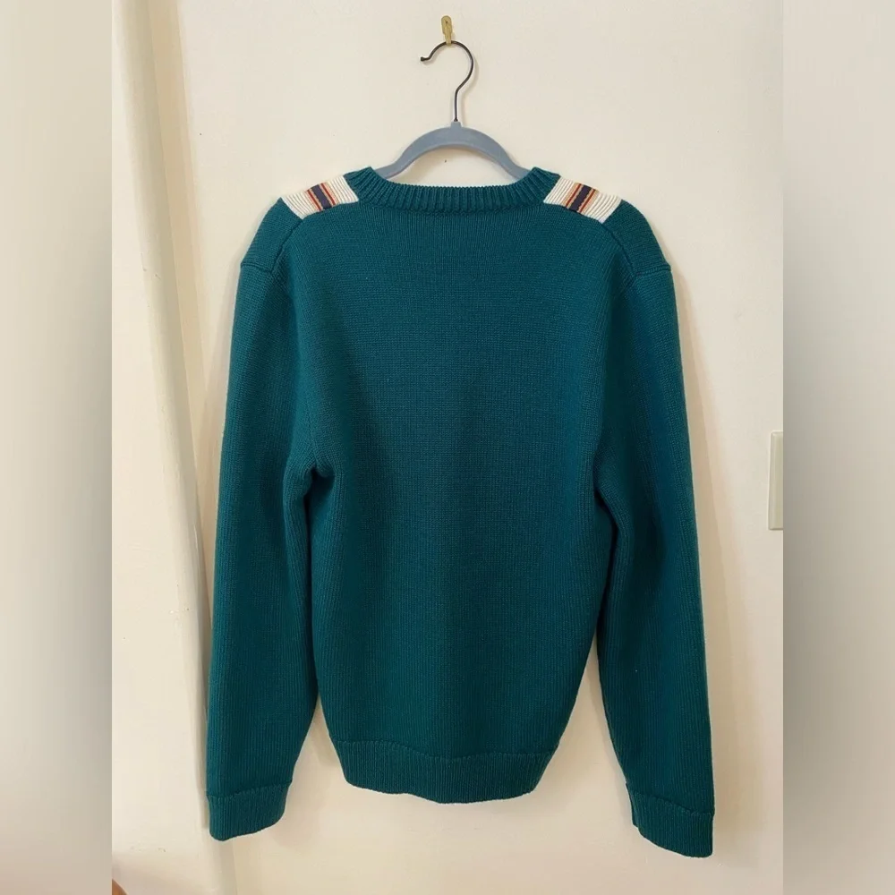 Gucci Forest Green Anchor Crest V Neck Wool Sweater Made Italy Varsity College
